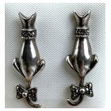 925 Silver Vtg Kitty Cat Silhouette Marcasite Post