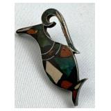 925 Silver Israel Vtg. Mosaic Inlay Pitcher Brooch