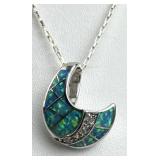 925 Silver Fire Opal & White Topaz Crescent Pendan