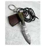 Damascus Steel Fixed Mini Knife w/ Sheath
