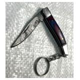 Damascus Steel Folding Blade Keychain Knife