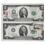 (2) 1976 US $2 Notes, First Day Issue Postmarks