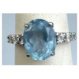 925 Silver Oval Sky Blue Topaz Flower Cut Accent R