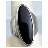 925 Silver Vtg Modernist Long Oval Black Tourmalin