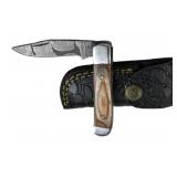 Damascus Steel Folding Blade Knife w/ Sheath