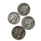 (4) 1916-1917 P&S US Mercury Dimes, 90%