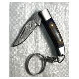 Damascus Steel Folding Blade Keychain Knife