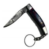 Damascus Steel Folding Blade Keychain Knife