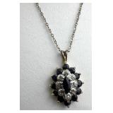 925 Silver Gold Tone Blue Sapphire & Diamond Penda