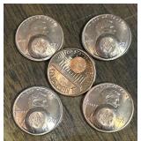 (5) 1971 US Lincoln Cents, Masonic Counterstamp, B