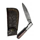 Damascus Steel Folding Blade Knife w/ Sheath