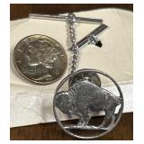 (2) 1941 Mercury Dime & Cutout Buffalo Tie Tacks