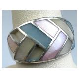 925 Silver Geometric Pastel MOP Inlay Band Ring