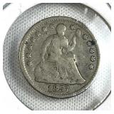 1857 US Seated Liberty Half Dime, 90% Silver