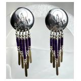 925 Silver Vtg Concho Earrings w/ Dangling Purple