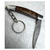 Damascus Steel Folding Blade Keychain Knife