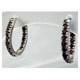 925 Silver Oval Red Zirconia Inside & Out Huggie H