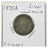 1875-A Germany 1 Mark, Imperial 90% Silver