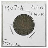1907-A Germany 1 Mark, Imperial 90% Silver