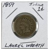 1859 US Indian Head Cent, Laurel Wreath Type