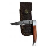 Damascus Steel Folding Blade Knife w/ Sheath