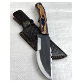 Lg Damascus Steel Fixed Blade Knife w/ Sheath