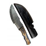 Lg Damascus Steel Fixed Blade Knife w/ Sheath