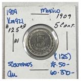 1909 Mexico 5 Centavos, Bronze Mexican Coin