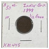 1848 British India 1/12 Anna Copper Coin