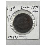 1877 Spain 10 Centimos, Alfonso XII Copper Coin