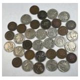 15 Indian Head Cents Plus V & Buffalo Nickels