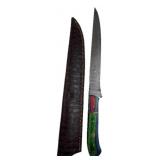 Lg Damascus Steel Long Fillet Knife w/ Sheath