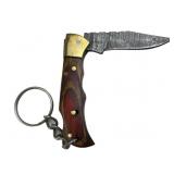 Damascus Steel Folding Blade Keychain Knife