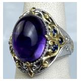 925 Silver Amethyst & Blue Spinel Two-Tone Ring
