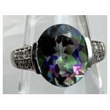 925 Silver Mystic Topaz & 12 Diamond Ring