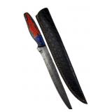 Lg Damascus Steel Long Fillet Knife w/ Sheath
