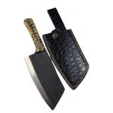 Lg Handmade Steel Cleaver Blade Knife w/ Sheath