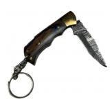 Damascus Steel Folding Blade Keychain Knife