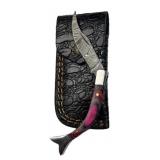 Damascus Steel Folding Blade Knife w/ Sheath