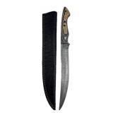 Lg Damascus Steel Long Fillet Knife w/ Sheath