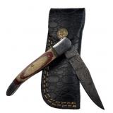 Damascus Steel Folding Blade Knife w/ Sheath