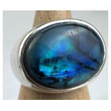 925 Silver Sideways Oval Dichroic Glass Ring