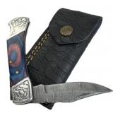 Damascus Steel Folding Blade Keychain Knife