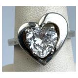 925 Silver Heart Quartz Assymetrical Ring