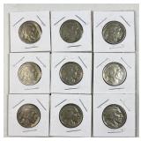 (9) 1936-37 Quality Buffalo Nickels, Full Date
