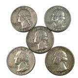 (5) 1961-D Silver US Washington Quarters