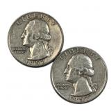 (2) 1957 P/D Silver US Washington Quarters
