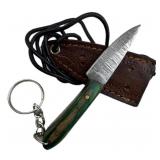 Damascus Steel Fixed Mini Knife w/ Sheath
