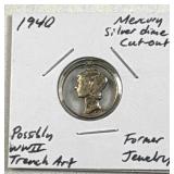 1940 Mercury Silver Dime Cutout Jewelry Piece
