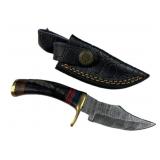 Sm Damascus Steel Fixed Blade Knife w/ Sheath